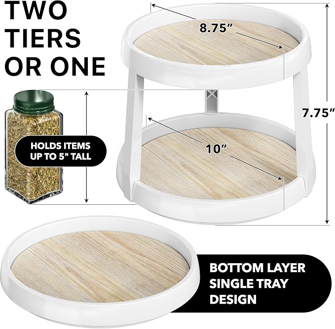 Simple Houseware 2-Tier Lazy Susan Spice Organizer, 10-Inch Diameter, Maple - Image 2