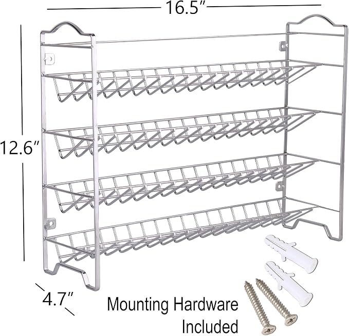 SWOMMOLY Spice Rack Organizer with 36 Spice Jars 4 oz and 396 Spice Labels | Chalk Marker, Funnel Set, Spice Organizer for Cabinet, Countertop, Pantry, Cupboard & Wall Mount, 16.5" W × 12.6" H, Silver - Image 7