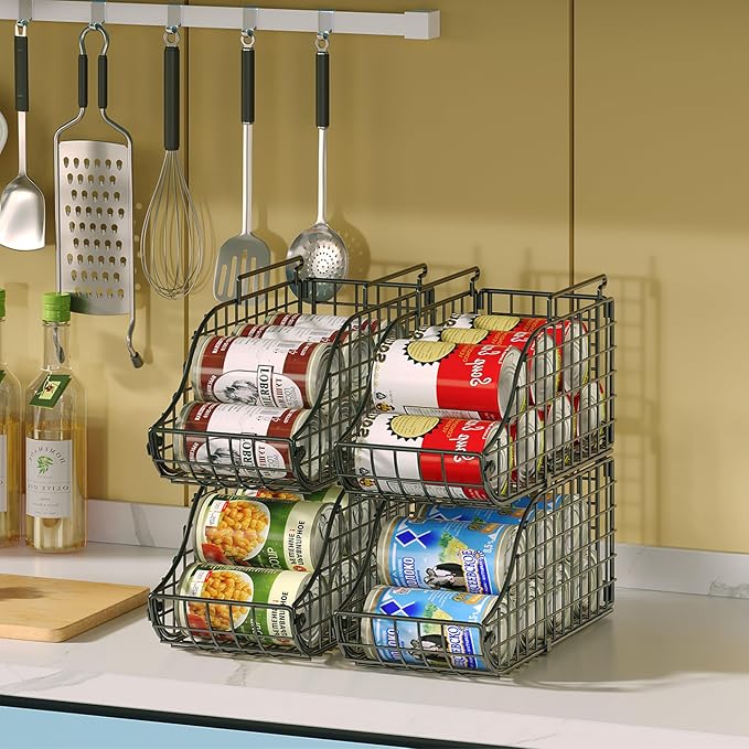Sonyabecca 4-Pack Stackable Can Rack Organizer for Kitchen Pantry | Soda Can Organizer and Food Storage Dispenser for Pantry Cabinets. Foldable Wire Rack Keeps Canned Food Organized - Image 7
