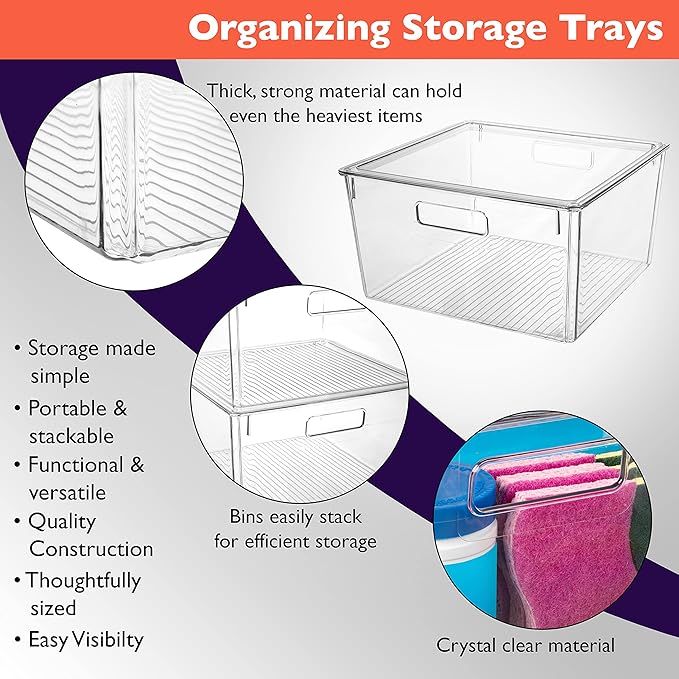 ClearSpace Plastic Storage Bins with Lids, Pantry Organizer, XL, 8 Pack | Plastic storage bins with lids for pantry organization and refrigerator storage - Image 4