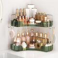 Corner Counter Organizer, 2-Tier Bathroom & Kitchen Storage Tray | PET Green Vanity Organizer Storage Countertop with Hooks for Skincare, Makeup & Jewelry by Kinkota