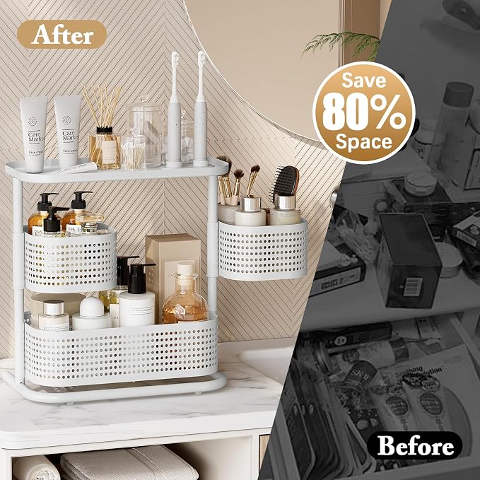 KINGRACK Metal Bathroom Counter Organizer，Rotating Countertop Storage Shelf | 3 Tier, Vanity Tray for Makeup & Skincare, Space-Saving Shelf for Bathroom, Kitchen, Baby Bottle Station, White - Image 6