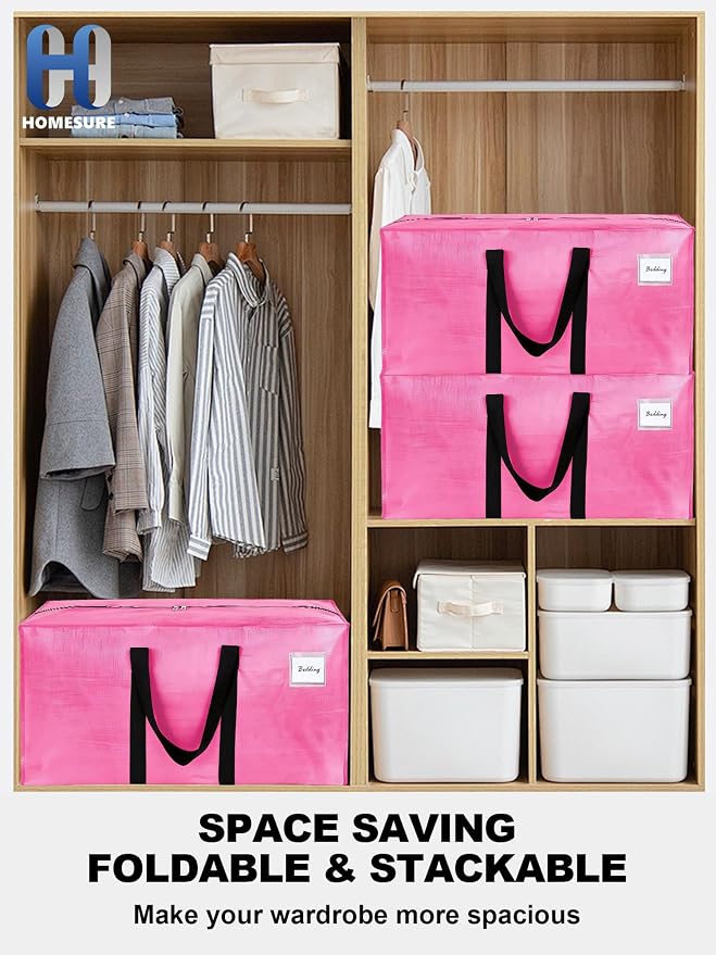 HOMESURE Supports 200lbs Heavy Duty Moving Bags - Strong Zipper & Wrap-Around Handles - Water-Resistant Storage Totes, Durable Alternative to Moving Boxes - 8 Pack - Pink - Image 6