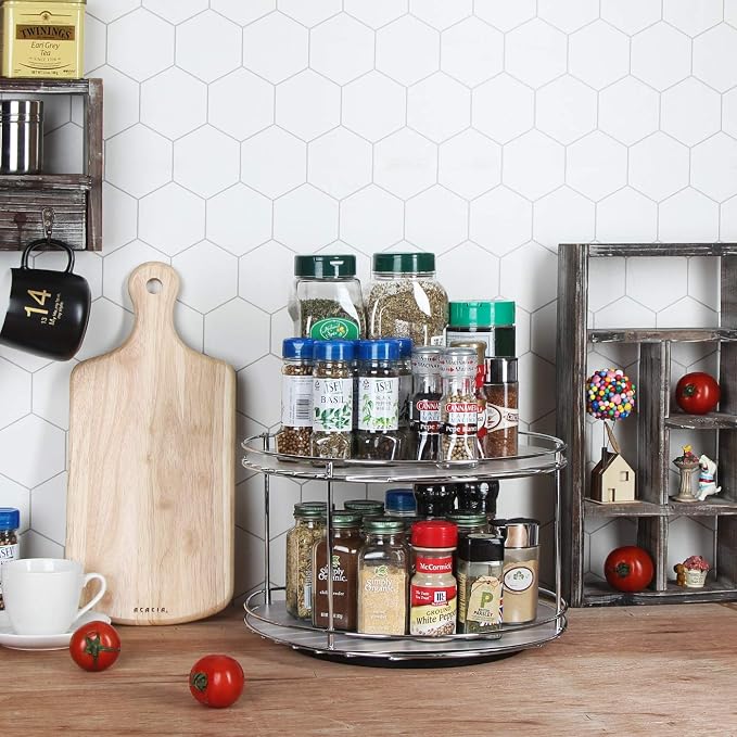 J JACKCUBE DESIGN 2 Tier Lazy Susan Turntable Cabinet Organizer - Rotating Spice Rack Storage Container - Medicine Storage Holder for Cabinets, Pantry, Fridge, Countertops - MK533A - Image 2