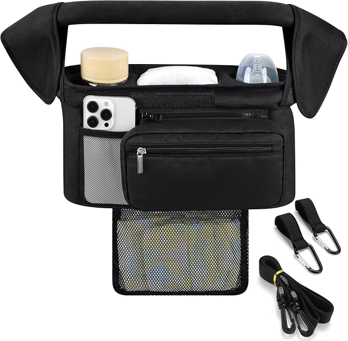 Accmor Universal Stroller Organizer with Insulated Cup Holder Detachable Phone Bag and Shoulder Strap,Stroller Bag Caddy Organizer for Uppababy, Baby Jogger, Britax Strollers - Image 2
