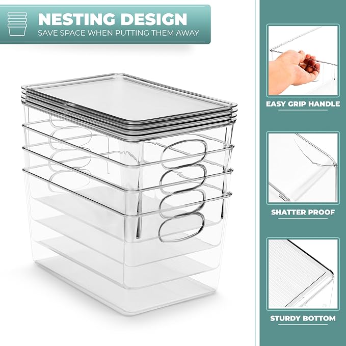 Sorbus Large Clear Plastic Bins with Lids – Stackable Organizer for Toys, Clothes, Medicine, Makeup, Closet, Art Supplies, Bathroom, Shoes – 8 Pack - Image 6