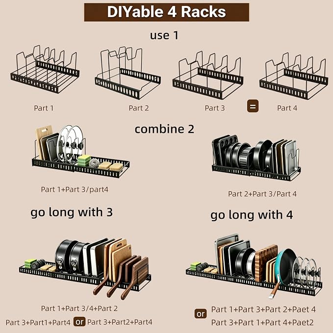 4-Pack Bakeware & Cutting Board Organizer,Pan Lid Rack for Cabinet | 4-Rack Modular Design, Adjustable Dividers, Flexible Cabinet Storage for Bakeware, Pans & Cutting Boards - Image 2