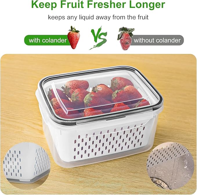 Fruit Storage Containers for Fridge with Removable Colander 4 PCS | Airtight Food Storage Container Dishwasher Safe Produce Saver for Refrigerator Keep Berry Fruit Fresh Longer Small Clear - Image 3