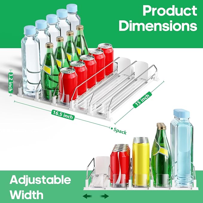 Drink Organizer for Fridge, Automatic Drink Dispenser for Fridge | Fridge Drink Organizer Holds up to 15 Cans, 12-20oz Can Dispenser for Fridge, Soda Can Organizer for Refrigerator, 5 Row - Image 3