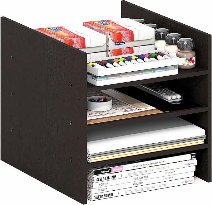 Furinno Cubicle 3-Shelf Cube Insert, 3-Tier Cube Organizer, Dark Oak | 12.9W x 12.9H, Shelf Accessory, Fits into Furinno Triple Thick Cubes, IKEA Kallax, for Organizers and Storage, by Furinno-FitsYourSpaceFitsYourBudget