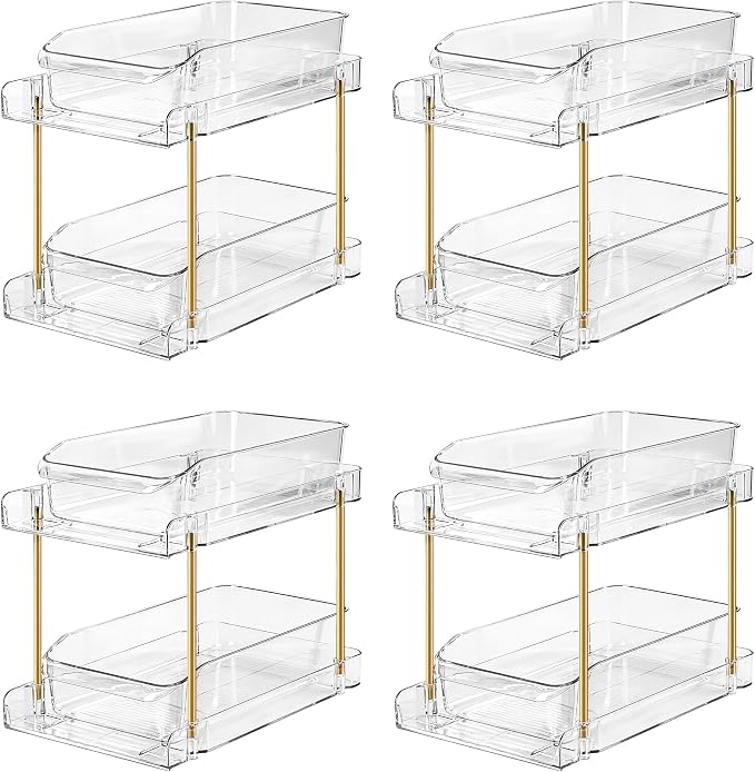 LAREKUN4pack 2-Tier Organizer & Storage Unit Stackable Bathroom Cabinet Organizer Pull-Out Kitchen Pantry Organizer & Storage System Suitable for Countertops, Pantries, Kitchens, Bathrooms by LAREKUN