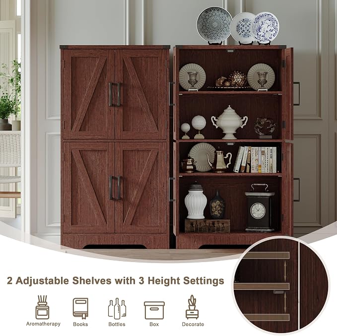 Treocho Farmhouse Bathroom Floor Cabinet with Adjustable Shelves | 13.78"D x 23.62"W x 43.46"H, Freestanding Kitchen Pantry Cabinet, Cupboard for Living Room, Dining Room, Walnut - Image 5
