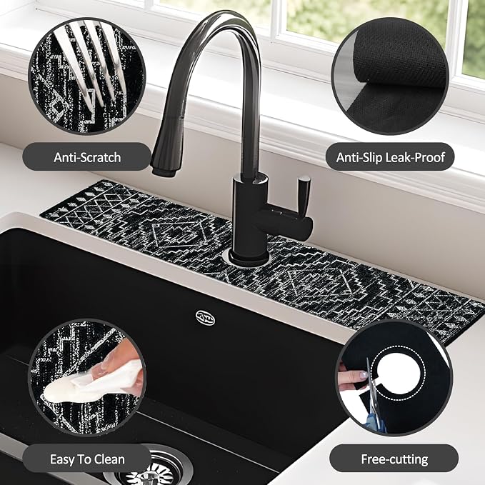 2PCS 24" X 5.5" Kitchen Sink Splash Guard Faucet Mat Aztec Super Absorbent Fast Drying Faucet Guard & Draining Mat Sink Splash Guard Behind Faucet for Kitchen, Bathroom - Image 6