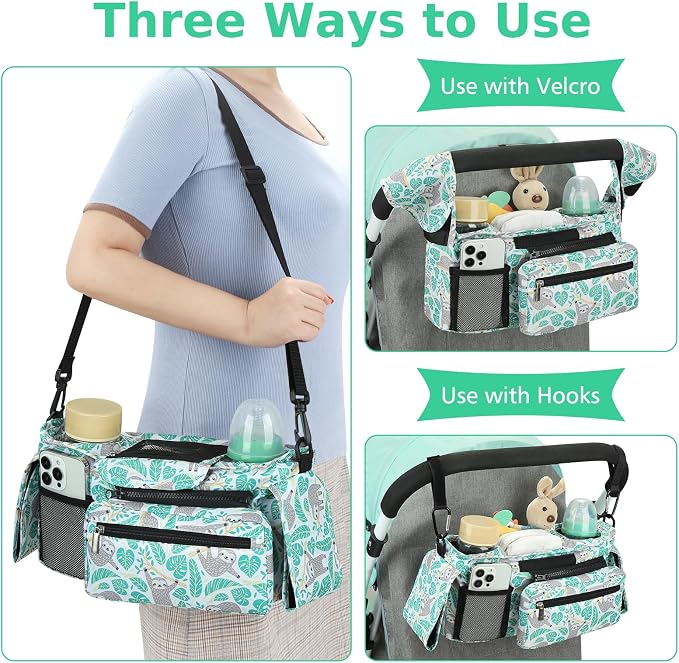 Accmor Universal Stroller Organizer with Insulated Cup Holder Detachable Phone Bag and Shoulder Strap,Stroller Bag Caddy Organizer for Uppababy, Baby Jogger, Britax Strollers - Image 5