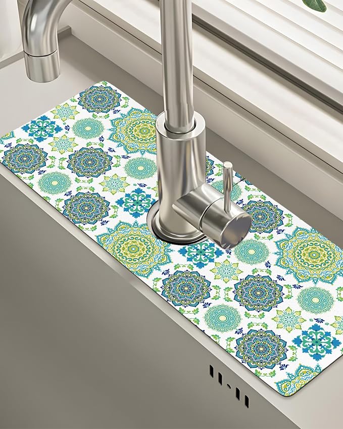 Patterned Sink Faucet Mat Kitchen Splash Guard Super Absorbent Drying Mat, Non-Slip Drain Pad for Kitchen Counter or Bathroom-15x5.5in by BnhjsdwTablecloth