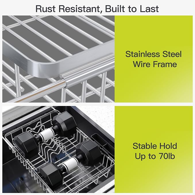 JASIWAY Expandable Dish Drying Rack Over the Sink with Utensil Holder | Stainless Steel Adjustable Dish Driainers for Small Kitchen, Counter Space Saving, Fast Drain, Rustproof, For Apartment, RV - Image 5