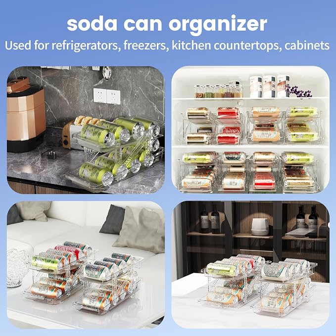 Jsyrjing Soda Can Dispenser for Fridge, Adjustable Width Can Organizer | Clear Soda Can Organizer Fits Water Bottles, Beer and Beverage Cans, Can Holder for Fridge, Pantry and Cabinet Storage - Image 5
