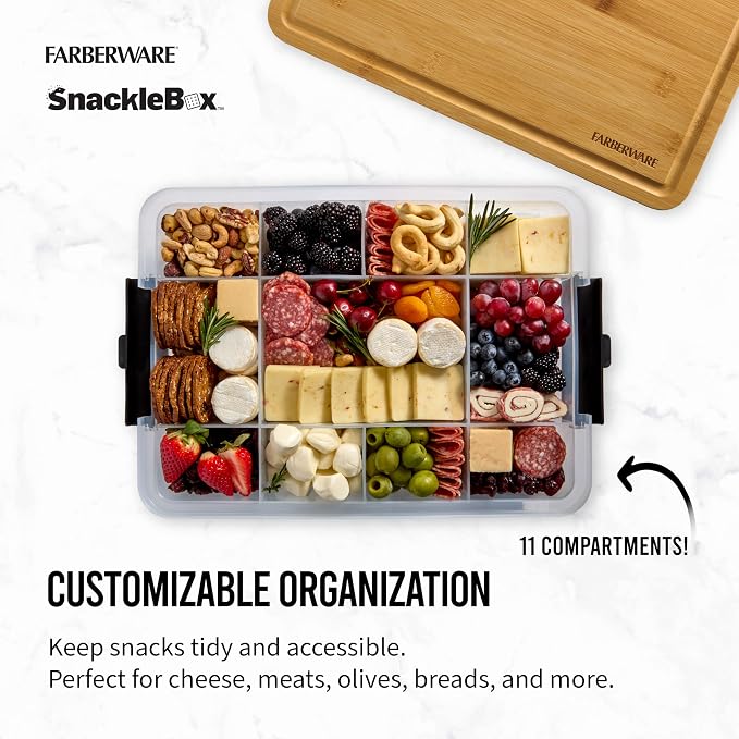 Farberware Build Snacklebox Serving Tray with Locking Bamboo Cutting Board Lid, Portable Storage Container with Compartments for Charcuterie, and More, Natural (Pack of 4) - Image 3