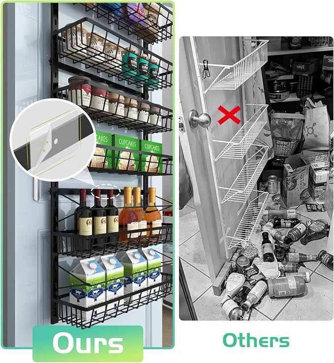 Mefirt Over The Door Pantry Organizer, Wall Mount Spice Rack 8-Tier Black | Pantry Hanging Storage and Organization, Adjustable Baskets Heavy-Duty Metal for Home & Kitchen, Back of Door Seasoning Rack - Image 5