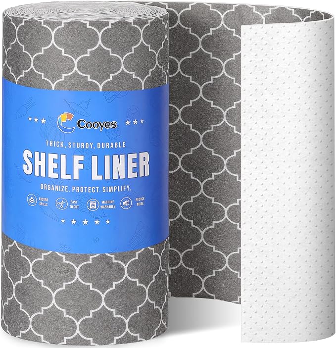 Cooyes Refrigerator Liners, Non-Slip Fridge Liners Washable, Absorbent Refrigerator Shelf Liner for Kitchen Cabinets, Non-Adhesive Refrigerator Mats Fridge bin Liners 12" x 360", Gray by Cooyes