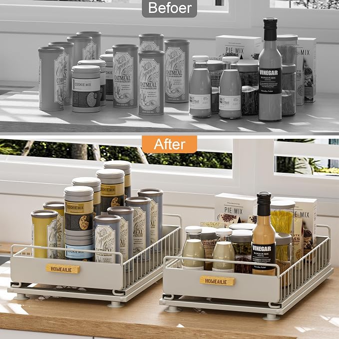 Under Sink Organizer, 2 Packs Under Sink Organizers and Storage, Slide Out Pull Out Cabinet Organizer Shelf with Metal Drawers for Kitchen Bathroom Pantry, Gray - Image 5