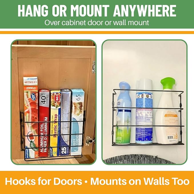 Evelots Kitchen Wrap & Food Bag Organizer Wall/Cabinet Mount, 4-Pack, Black | Four baskets mount inside a cabinet or on a wall to keep foil, plastic wrap and food bags organized, saving counter space. - Image 3