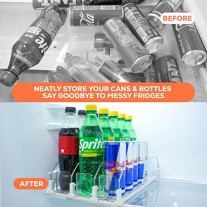Upgraded Premium Drink Organizer for Fridge. Ultra Space Saving Soda Can Organizer for refrigerator with Larger Stopper Height and Automatic Pusher with Locking Feature. Holds 15 Cans (3 Rows, White) - Image 5