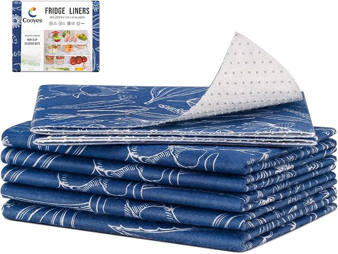 Cooyes 2 in 1 Shelf Liner for Refrigerator, 6 Pack, 12“ × 24”, Fridge Drawer & Shelf Liners for Kitchen Cabinets Non-Adhesive, Breathable Cloth Material, Keep Produce Fresh Longer by Cooyes