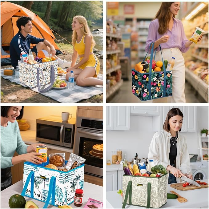 BALEINE 6PK Reusable Grocery Bags, Heavy Duty Shopping Tote Bag | 12'' Long Handles, Reinforced Bottom Keeps Upright, Fold Flat Storage, Water-Resistant Shopping Bag, Multiple Color Options - Image 2