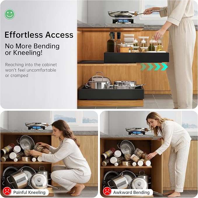 Pull out Cabinet Organizer, 2 pack, 16.5" Deep Heavy Slide out Drawers, Upgrade Three Triple-Slide Rail Systems, Expandable 12.8"-20.8" Roll out Shelf Storage for Kitchen Base Cabinet Organization - Image 5