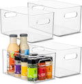 Plastic Food Storage 4 Pack Clear Container Bin with Handles for Organizing Kitchen, Pantry, Fridge, Freezer, Pantry,Bathroom. 10"x6"x5" by primebox