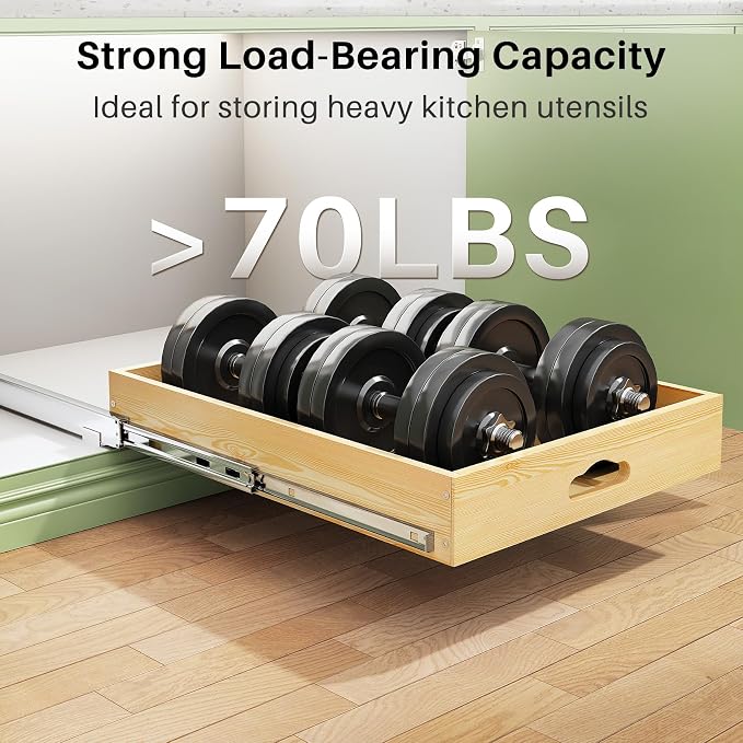 2Pack Pull Out Cabinet Organizer, Soft Close Wooden Slide Out Drawers for Pots, Full-extension Roll Out Shelves for Kitchen Cabinets, Pantry Organization, Bottom and Side Mount(15"W X 21"D x 3.4''H) - Image 6