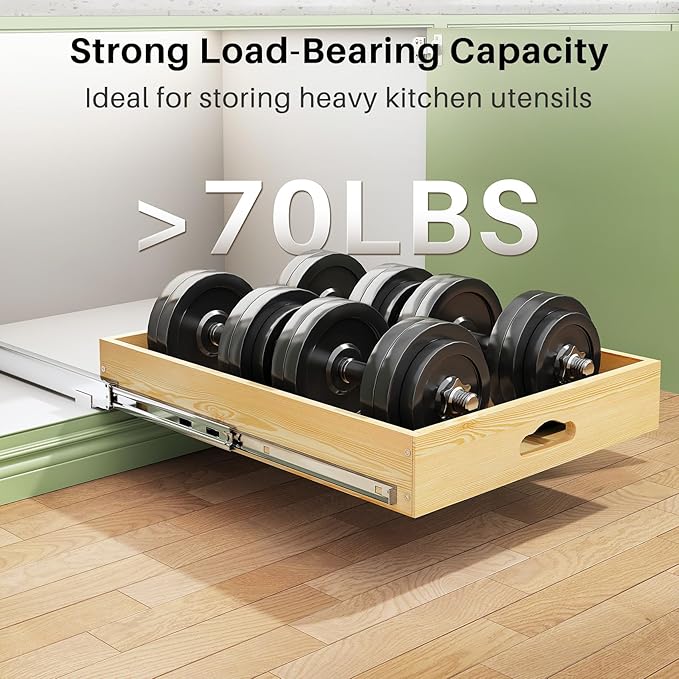 Pull Out Cabinet Organizer, Soft Close Wooden Slide Out Drawers for Pots and Pans, Full-extension Roll Out Shelves for Kitchen Cabinets, Pantry Organization, Bottom & Side Mount(15"W X 21"D x 3.4''H) - Image 6