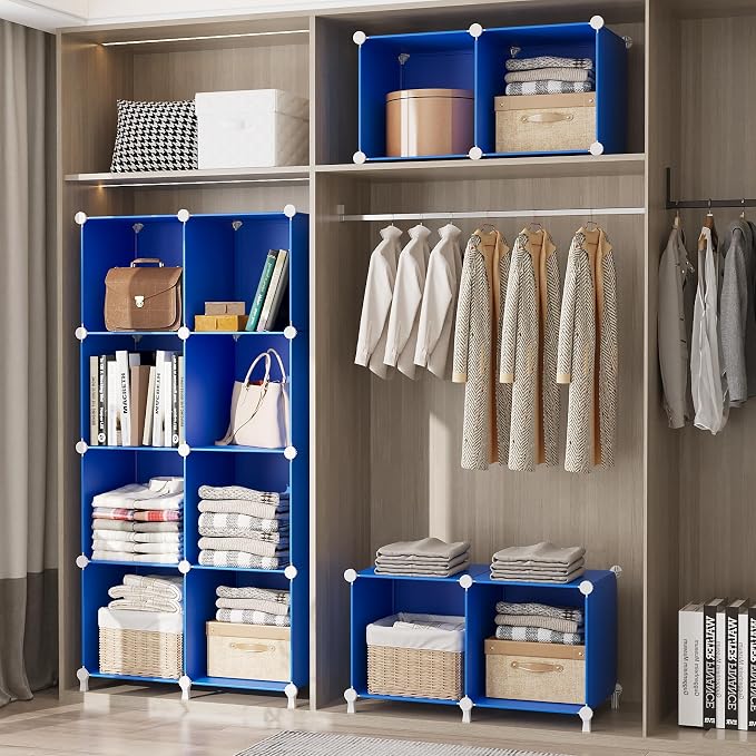 AWTATOS Cube Storage Organizer Closet Organizers 12 Cube Storage Shelves | Protable Closet for Kids DIY Stackable Cube Shelves Bookshelf Clothes Organizer for Bedroom, Home, Admiral Blue - Image 5