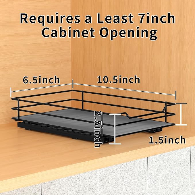 BOIVSHI Pull Out Spice Rack Organizer for Cabinet, Heavy Duty Slide Out Spice Rack Organizer for Kitchen Cabinets and Pantry, Fits Spices, Sauces, Canned Food (6.5''Wx10.5''Dx2.5''H) - Image 4