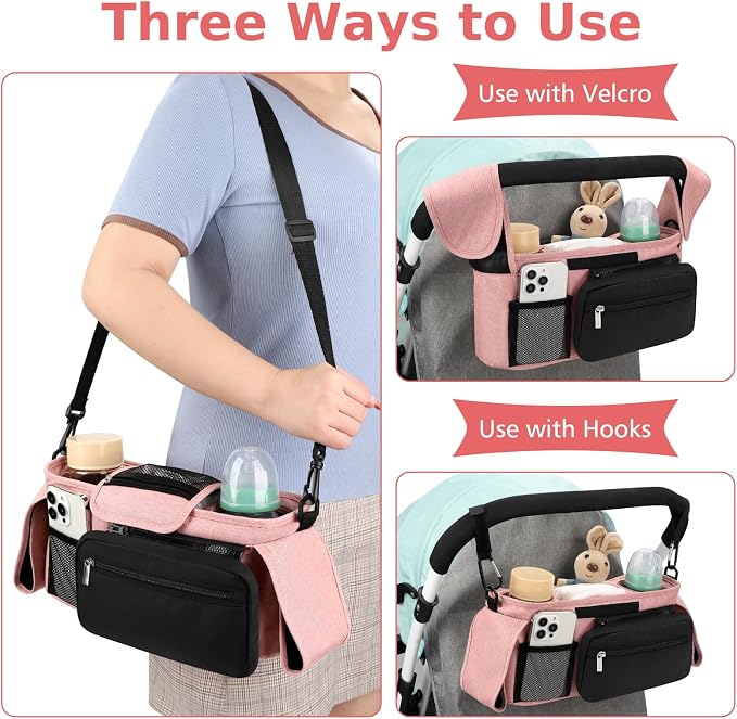 Accmor Universal Stroller Organizer with Insulated Cup Holder Detachable Phone Bag and Shoulder Strap,Stroller Bag Caddy Organizer for Uppababy, Baby Jogger, Britax Strollers - Image 5