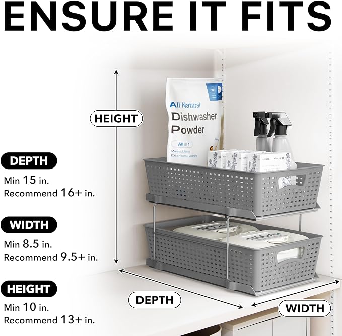 Simple Houseware 2 Tier Pull-Out Sliding Drawer Under Sink Storage, Gray | Great for Kitchen Bathroom Tray Shelf Organizer - Image 6