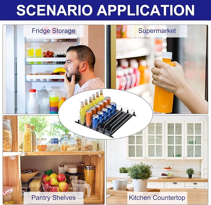 uxcell 5pcs Drink Organizer for Refrigerator, Self-Pushing Soda Can Organizer Width Adjustable Drink Dispenser Beverage Pusher for Fridge Pantry Vending Machine, Black - Image 6