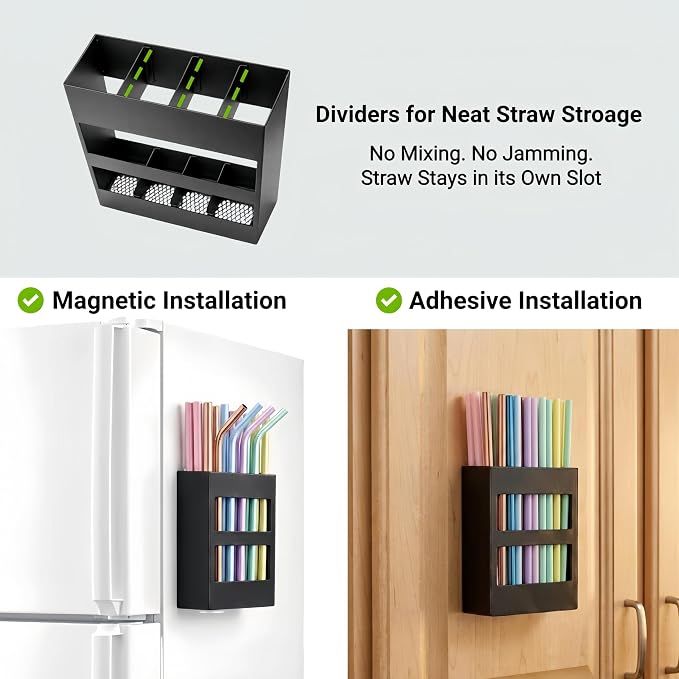 4 Pack No Drill Cabinet Door Lid Organizer for Plastic & Tumbler Lids, Inside Cabinet Wall Mounted Storage, Compatible with Tupperware & Yeti, with Magnetic Straw Holder - Image 4