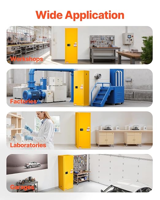 VEVOR Flammable Cabinet 18" x 23" x 65", 23 Gallon Flammable Storage Cabinet with Adjustable Shelf, Cold-Rolled and Galvanized Steel Fire Cabinets, for Commercial Industrial Home Use, Yellow - Image 8