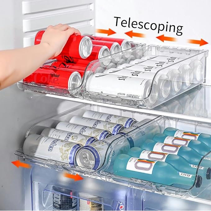 Adjustable Soda Can Dispenser for Refrigerator –Expandable Width PET Drink Organizer, Stackable Space-Saving Fridge Organizer for Cans & Bottles – 2 Pack - Image 3
