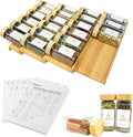 Spice Drawer Organizer with 24 Bamboo-lidded Spice Jars,216 Labels,25 Non-slip Rubber, Bamboo 4 Tier Seasoning Rack Tray Insert for Kitchen Drawers,Cabinets,Countertop,11" Wide x 15.8" Deep by KitHero