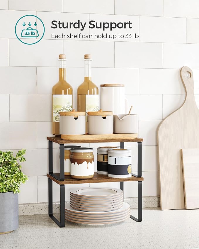 SONGMICS Cabinet Organizer Shelf, Set of 4 Spice Rack, Kitchen Storage | Kitchen Storage, Spice Rack, Steel and Particleboard, Burgundy and Black, BYSTRO Collection UKCS021X01 - Image 5