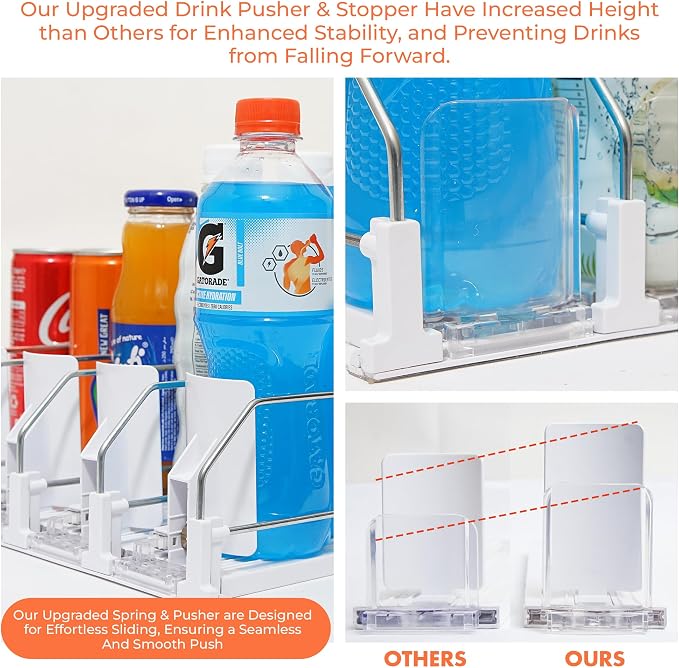Upgraded Premium Drink Organizer for Fridge. Ultra Space Saving Soda Can Organizer for refrigerator with Larger Stopper Height and Automatic Pusher with Locking Feature. Holds 15 Cans (3 Rows, White) - Image 3