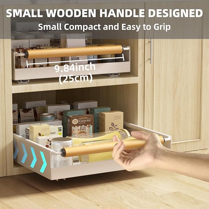 2 Pack No-Drill Pull Out Cabinet Organizer 15.3'' Deep Expandable Slide Out Drawers for Kitchen Pantry & Under Sink Storage, Adhesive Nano Film Mount, White - Image 2