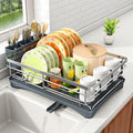 SAYZH Dish Drying Rack for Kitchen Counter with Utensil Holder, Silver | Stainless Steel, Large Capacity, Angled Drainboard, Rotating Spout, Removable to Clean by SAYZH