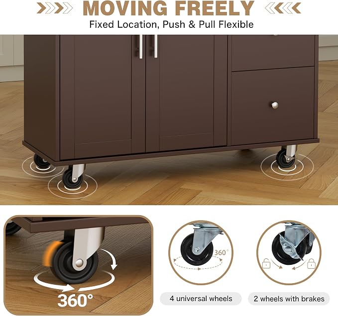Shintenchi Kitchen Island with Folding Drop Leaf, Rolling Island Table with Storage, Kitchen Cabinet on Wheels with Seating Area for Kitchen, Bar Cart with Cabinet, Brown - Image 5