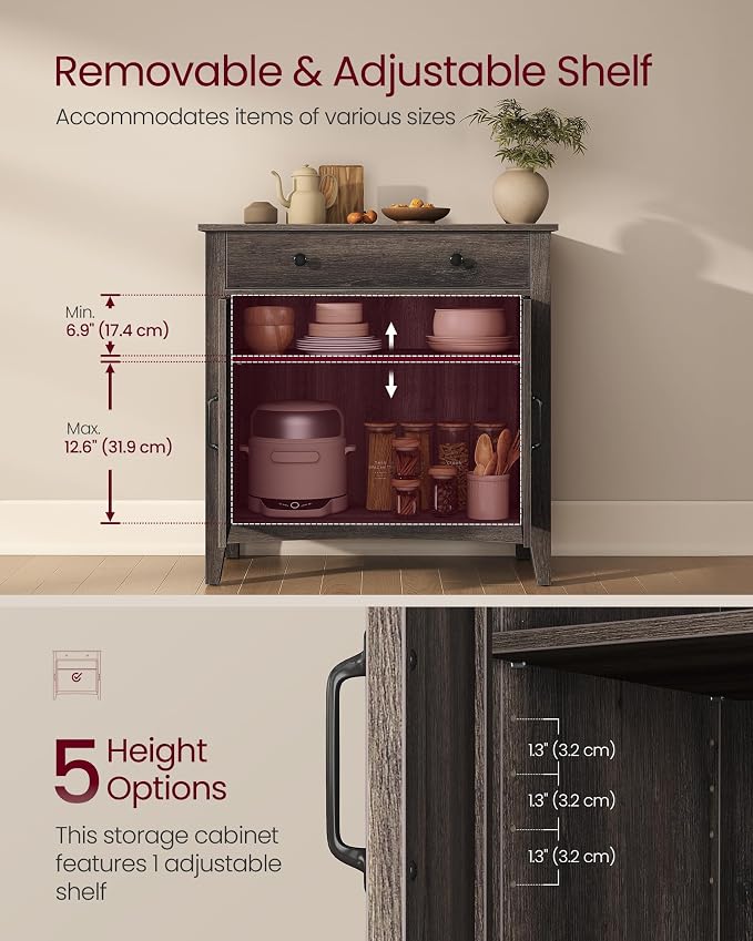 VASAGLE LIRY Collection - Buffet Cabinet, Coffee Bar Cabinet with a Drawer, Adjustable Shelf, Sideboard Storage with Cable Hole, Drawer Divider, Taupe Brown UBBK341TA01S - Image 4