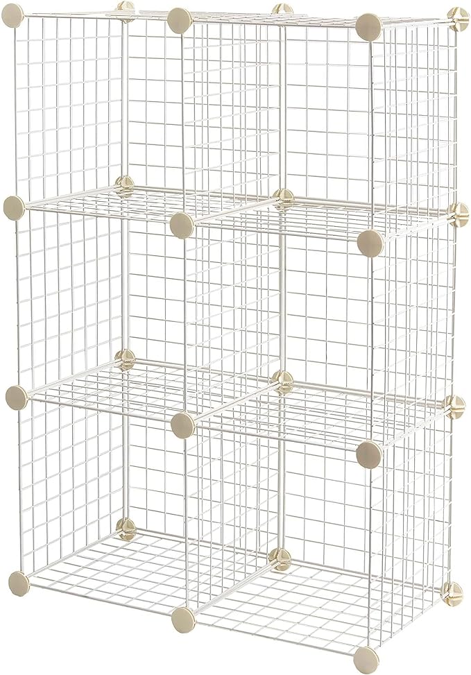 Amazon Basics Cube Wire Grid, 6-Cube, 12 x 12-Inches, White | Stackable, Storage Shelves by AmazonBasics