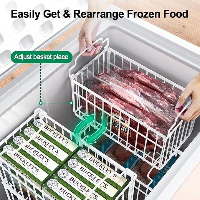 Freezer Organizer Bins, 2 Pack Big Baskets for 5/ 7 Cu.FT Deep Freezer | Stackable Chest Freezer Organizer Bins, Foldable Baskets with Handles, White Storage Container Baskets for Sort Frozen Meats - Image 4